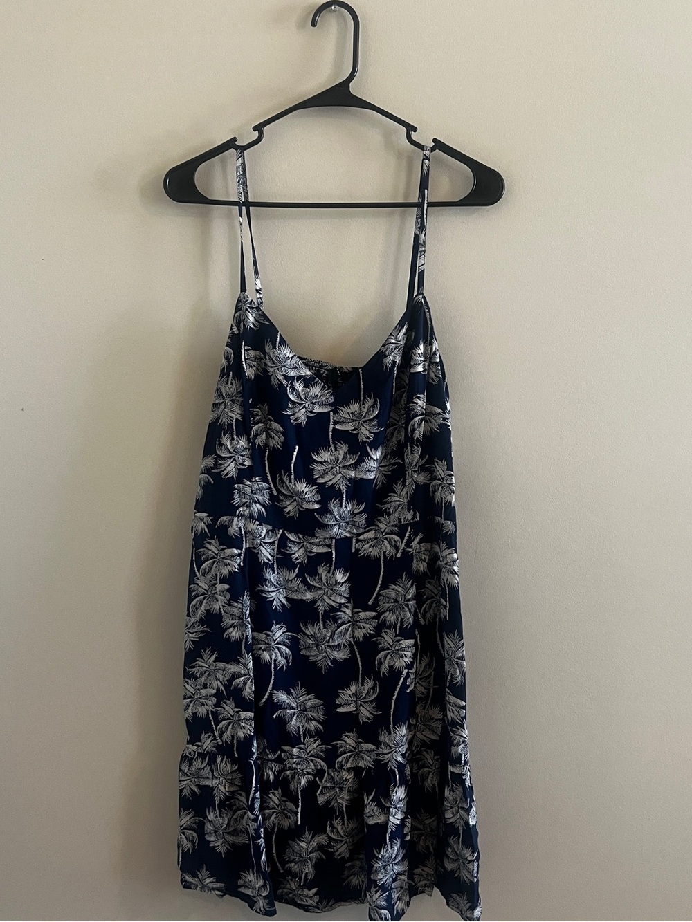 Navy Palm Print Spaghetti Strap Dress